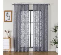 OVZME Cortinas traslúcidas grises de 84 pulgadas de largo, 2 paneles para sala de estar, patrón de hojas jacquard texturizado, filtrado de luz, cortinas de gasa semitransparentes para dormitorio, cada