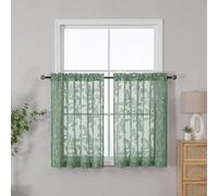 OVZME - Cortinas traslúcidas para Cocina, 2 Paneles de 106,7 x 91,4 cm, Cortinas semitransparentes Que filtran la luz, patrón de Hojas de Jacquard para Ventanas pequeñas, Verde Salvia