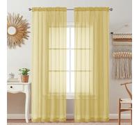 OVZME Paquete de 2 cortinas traslúcidas básicas color amarillo mostaza de 84 pulgadas de largo para dormitorio, cortinas de gasa aireadas que filtran la luz para sala de estar, cada una de 42 pulgadas