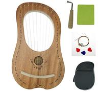 "OW" - Arpa de lira con 10 cuerdas de metal, sillín de madera de caoba, con llave de afinación y bolsa de arpa de lira