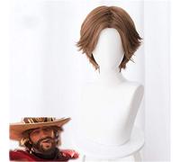OW Jesse Mccree Peluca de Cosplay Jesse Brown Pelo sintético corto Disfraz de Carnaval de Halloween Cosplay Pelucas de Anime + Gorra de Peluca
