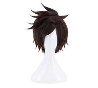 OW Over Watch Tracer Cosplay pelucas corto oscuro resistente al calor fibra pelo Peruca Cosplay Anime Disfraz Peluca KUMZ9300
