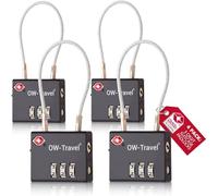 OW-Travel Candado Combinacion Cable Acero Flexible Anti robo. Candado maleta TSA numerico 3 Digitos. Candados mochila y maletas. Candado Taquilla Gimnasio. TSA candado seguridad equipaje Negro 4