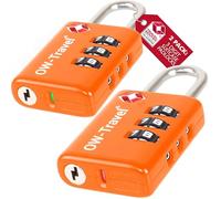 OW-Travel Candado maleta TSA: Indicador de alerta abierta. Combinación taquilla numérica 3 dígitos. Para mochilas y taquillas de gimnasio. Candado seguridad naranja
