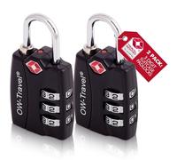 OW-Travel Candado maleta TSA: Indicator de alerta abierta. Numerico 3 digitos. Combinacion taquilla. Candados para mochilas y taquillas de gimnasio. Seguridad negro 2
