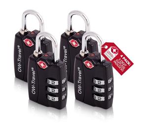 OW-Travel Candado TSA: Indicador De Alerta Abierta, Numérico 3 Dígitos, Combinación Para Taquilla, Mochilas, Gimnasio. Seguridad Negro 4