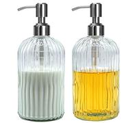 owandan Dispensador de jabón de 18 onzas, Paquete de 2 Platos de Mano de Vidrio Transparente para Regalo de Madre, dispensadores de jabón, baño con Bomba de Acero Inoxidable, Botellas Decorativas de