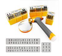 OWDEN Juego de sellos de metal de joyería profesional, juego de letras en mayúsculas y letras de arte en minúsculas con 1 juego de punzones numéricos de 18 pulgadas, sellos de 3 mm y bloque de banco
