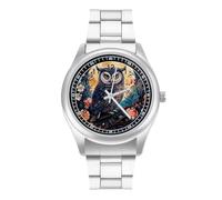 Owe Flower Full Moon - Reloj de pulsera de cuarzo personalizado de acero inoxidable con números arábigos para hombres y mujeres