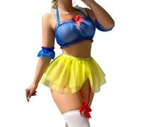 Owegvia Disfraz de princesa para mujer, brasier de peluche y bragas, faldas de liga con anillos para el brazo, conjunto de ropa de dormir para babydoll, amarillo, L