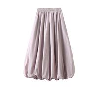 Owegvia Falda larga de globo para mujer, elegante, cintura alta, monocromática, línea A, casual, faldas fluidas, chica de coco, estética, morado, Talla única