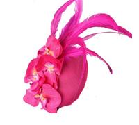 OWEIEYEU Tocado con clip para el pelo para mujer, para novia, boda, cóctel, sombrero Fedora con plumas grandes y flores, fucsia, 1 count (Pack of 1)