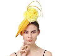 OWEIEYEU Tocado grande de Kentucky para mujer, para boda, cóctel, iglesia, sombrero fedora de flores elegantes, amarillo, 1 count (Pack of 1)
