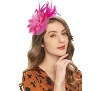 OWEIEYEU Tocado para mujer con clip para el pelo, sombreros de fiesta de té, boda, novia, 1920, plumas, Rosa Roja, 1 count (Pack of 1)