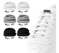 Owelth 6 Pares Cordones Elasticos sin Atar, Cordones Redondo con Hebilla, Cordones Elasticos Niños Adultos, Cordones Blancos sin Nudo, No-Tie Shoelaces para Converse Altas Zapatillas