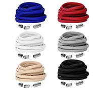 Owelth 6 Pares Cordones Elasticos sin Atar, Cordones Redondo con Hebilla, Cordones Elasticos Niños Adultos, Cordones Blancos sin Nudo, No-Tie Shoelaces para Converse Altas Zapatillas