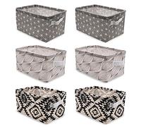 Owelth 6 Piezas Cestas Almacenaje de Tela Lino, Plegable cestas organizadoras con Mango, Impermeable Cuadrados Pequeño Cajas Organizadoras Decorativas para Armarios, Baño, Juguetes, 28 * 19 * 15 cm