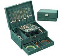 Owelth Caja Joyero, Organizador Joyas Joyeros Mujer Organizador Terciopelo de 2 Niveles, Estuche de Viaje Portátil, Extraíble con cerradura, Para Anillos/Aretes/Pulseras/Collares, Regalo Niña Mujer