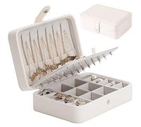Owelth Joyero Viaje, Joyero Pequeño Portátil Cuero PU, Pequeña Joyeros Mujer Organizador, Caja Joyero de Viaje, Pequeña Jewelry Organizerpara para Anillos, Pendientes, Collares, Pulseras (Blanco)