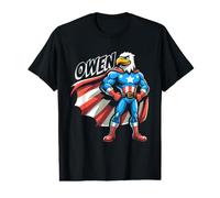 Owen USA - Superhéroe patriótico para niños con Nombre Owen Camiseta gráfica económica