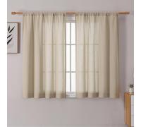 OWENIE Colin - Cortinas cortas de lino de 45 pulgadas para cocina, dormitorio, sala de estar, juego de 2 paneles, cortinas texturizadas de lino y algodón suave semitransparente que filtra la luz