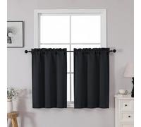 OWENIE Heidi - Juego de 2 cortinas de cocina negras de 76.2 cm de largo para comedor, cortinas de oscurecimiento de habitación para baño, sótano, cortinas pequeñas con bolsillo para barra, 2 piezas,
