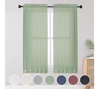 OWENIE Sheer Curtains Living Room 54 Inches Long, Rod Pocket Curtain Sheers Bedroom, Light Filtering Voile Panels Drapes Basement Small Window Treatments 2 Panels, 42" W x 54" L, Sage Green