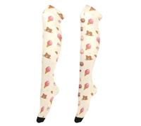 OWFKAY Bear Ice Cream - Calcetines altos hasta la rodilla para mujer, calcetines largos por encima de la rodilla, calentadores de piernas suaves