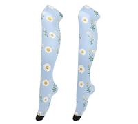 OWFKAY Blue Daisy Flowers1 - Calcetines altos hasta el muslo para mujer, calcetines largos por encima de la rodilla, calentadores de piernas suaves