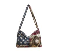 OWFKAY Bolsa de felpa para las axilas, bolso de mano para mujer, bolso de hombro para invierno, bandera de Estados Unidos, guante de béisbol