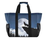 OWFKAY Bolsa de lona de viaje, bolsa de gimnasio deportiva, bolsa de playa, bolsa de hombro para fin de semana, bolsa de noche para mujer, plegable, reutilizable, lobo luna nube, Wolf Moon Cloud