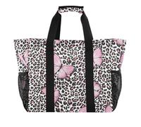 OWFKAY Bolsa de lona de viaje, bolsa de gimnasio deportiva, bolsa de playa, bolsa de hombro para fin de semana, bolsa de noche para mujer, plegable, reutilizable, mariposa rosa leopardo, Leopardo