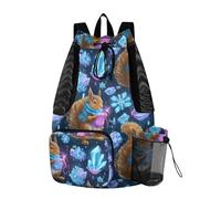 OWFKAY Bolsa de malla con cordón para equipo de natación, bolsa de gimnasio, mochila de cuerda de natación, playa, surf, ardilla, tejido de hilo luminoso, bufanda con incrustaciones de cristal de