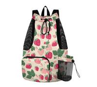 OWFKAY Bolsa de malla con cordón para equipo de natación, bolsa de gimnasio, natación, playa, surf, dibujo a mano, patrón de fresa
