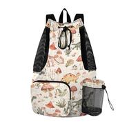 OWFKAY Bolsa de malla con cordón para equipo de natación, bolsa de gimnasio, natación, playa, surf, hongos, dinosaurio, patrón