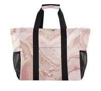 OWFKAY Bolsa de viaje de lona deportiva, bolsa de gimnasio, bolsa de playa, bolsa de hombro para fin de semana, bolsa de noche para mujer, plegable, reutilizable, hoja de oro rosa mármol, Mármol de