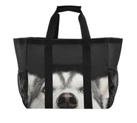 OWFKAY Bolsa de viaje de lona deportiva, bolsa de gimnasio, bolsa de playa impermeable, bolsa de hombro para fin de semana, bolsa de noche para mujer, plegable, reutilizable, cabeza de perro husky