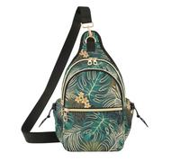 OWFKAY Bolso bandolera con estampado de leopardo y hojas de palma para hombres y mujeres, antirrobo, viajes, senderismo