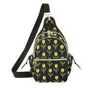 OWFKAY Bolso bandolera para mujer, diseño de tulipán amarillo, color negro, antirrobo, para viajes, senderismo