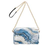 OWFKAY Bolsos cruzados para mujer, de piel sintética, cruzados, bandolera, correa ancha ajustable, color blanco y azul mármol