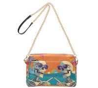 OWFKAY Bolsos cruzados para mujer, de piel sintética, cruzados, bandolera, correa ancha ajustable, dos calaveras, playa tropical