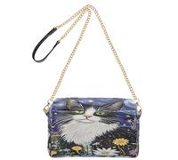 OWFKAY Bolsos cruzados para mujer, de piel sintética, cruzados, bandolera, correa ancha ajustable, hermoso gato, flor, cielo