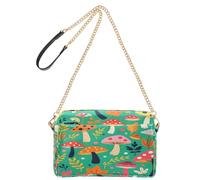 OWFKAY Bolsos cruzados para mujer, de piel sintética, cruzados, bandolera, correa ancha ajustable, patrón de hojas de hierba y hongos