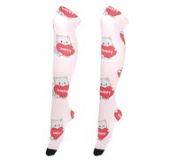 OWFKAY Calcetines altos hasta la rodilla con diseño de corazón de gato Happy para mujer, calcetines largos por encima de la rodilla, calentadores de piernas suaves