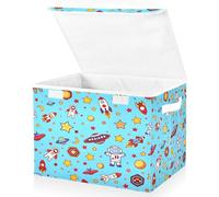 OWFKAY Contenedores plegables grandes de tela con tapas, 16.5 x 12.6 x 11.8 pulgadas, astronauta, cohete volador, estrellas, cajas de almacenamiento plegables, contenedores organizadores para estantes