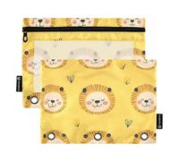 OWFKAY Cute_Little_lion2 - Estuche para lápices de 3 anillas, paquete de 2 bolsas con cremallera de 3 agujeros con ventana transparente, Cute_little_lion2, one sizex2, Neceser