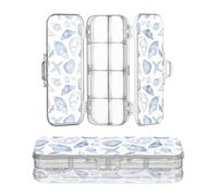 OWFKAY Estuche con suministros de plástico transparente con conchas marinas azules y blancas, organizador de lápices de doble capa, soporte para bolígrafos para la escuela