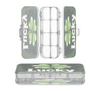 OWFKAY Estuche organizador de lápices con suministros Lucky Clover de plástico transparente, caja de almacenamiento de lápices de doble capa para la escuela