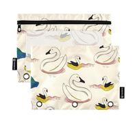 OWFKAY Estuche para carpetas de 3 anillas, paquete de 2 bolsas con cremallera de 3 agujeros con patrón de ganso transparente, Patrón de ganso, one sizex2, Neceser