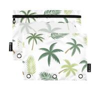 OWFKAY Estuche para carpetas de 3 anillas, paquete de 2 bolsas con cremallera de 3 agujeros con ventana transparente, patrón de hojas de palma de coco, Patrón de hojas de palma de coco, one sizex2